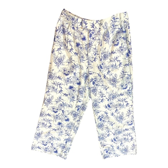 Jason Wu Floral Linen Pants Sz 8 Blue Wide Leg - Picture 2 of 6